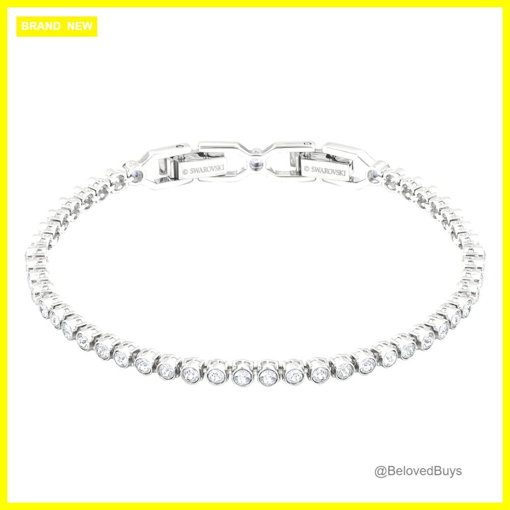 Rhodium Plated Crystal Tennis Bracelet With Extender, 6.89 Inches